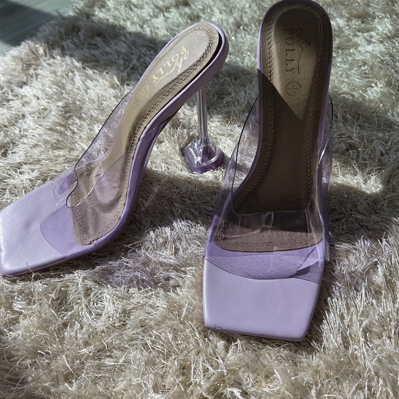 Oh Polly Shoes - Oh Polly Lilac Clear Strap Mule Heels
